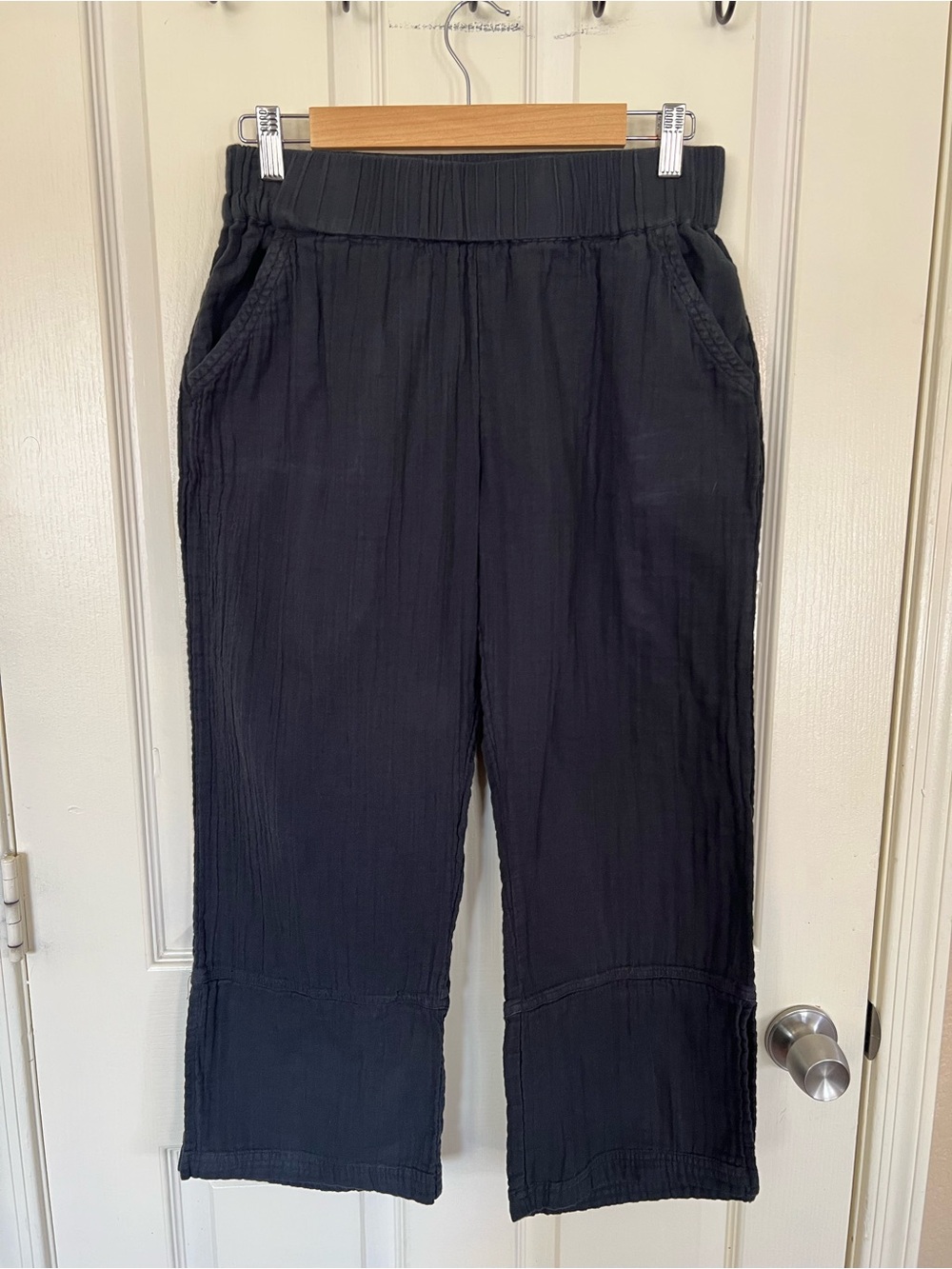 Pact Organic Cotton Gauze Wide Leg Pants Black M Side Slit